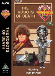 Michael's audio cassette cover for The Robots of Death, art by Alister Pearson